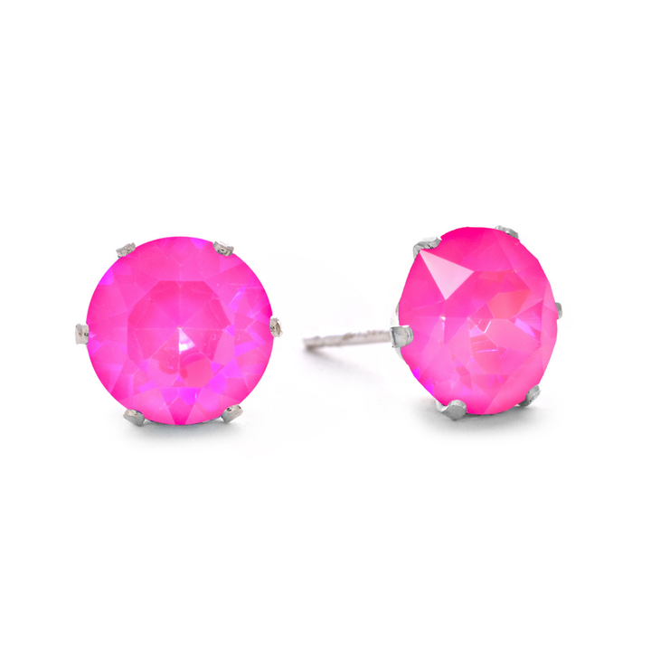 Neon Pink Bling Sterling Silver Stud Earrings