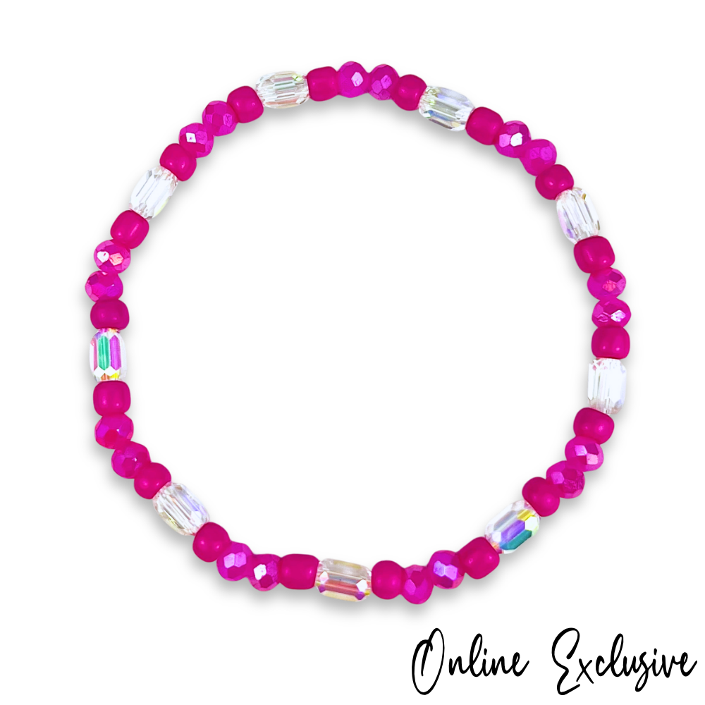 Neon Pink Crystal Beaded Summer Stacker