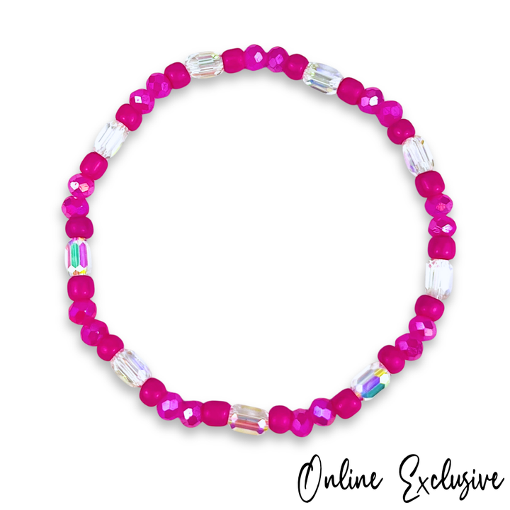 Neon Pink Crystal Beaded Summer Stacker
