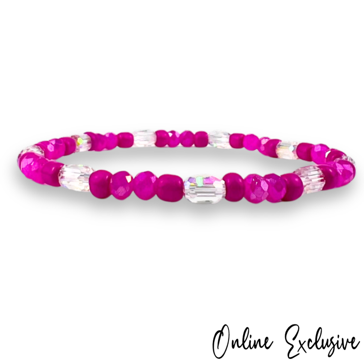 Neon Pink Crystal Beaded Summer Stacker