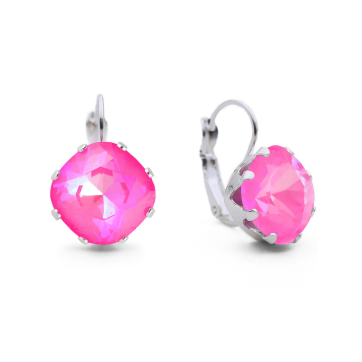 Neon Pink Leverback Drop Earrings