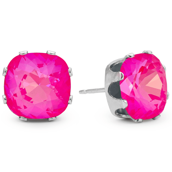 Neon Pink Mega Cushion Sterling Silver Stud Earrings - JoJo Loves You
