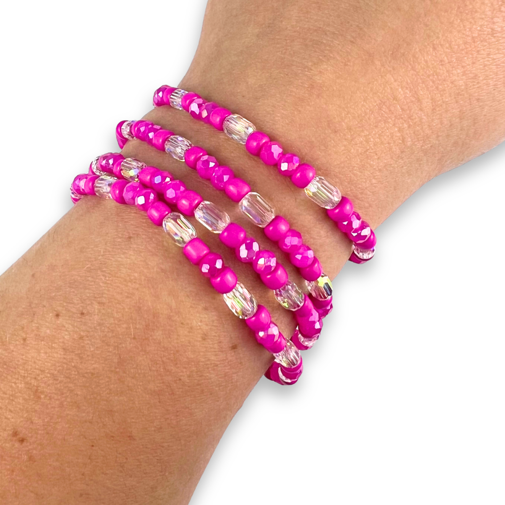 Neon Pink Crystal Beaded Summer Stacker