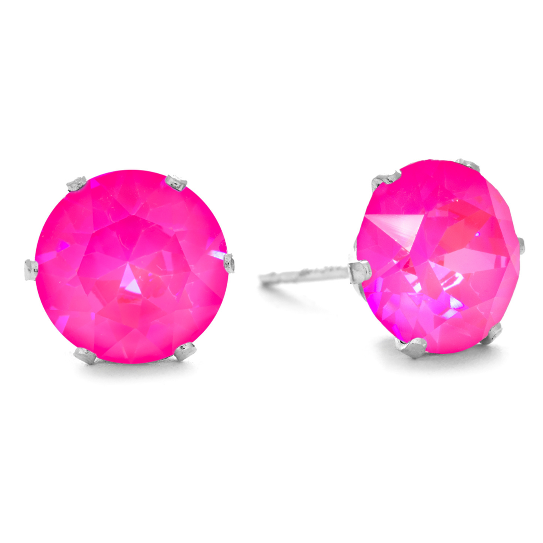Neon Pink Mega Bling Sterling Silver Stud Earrings