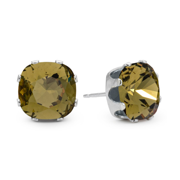 Olive Cushion Sterling Silver Stud Earrings