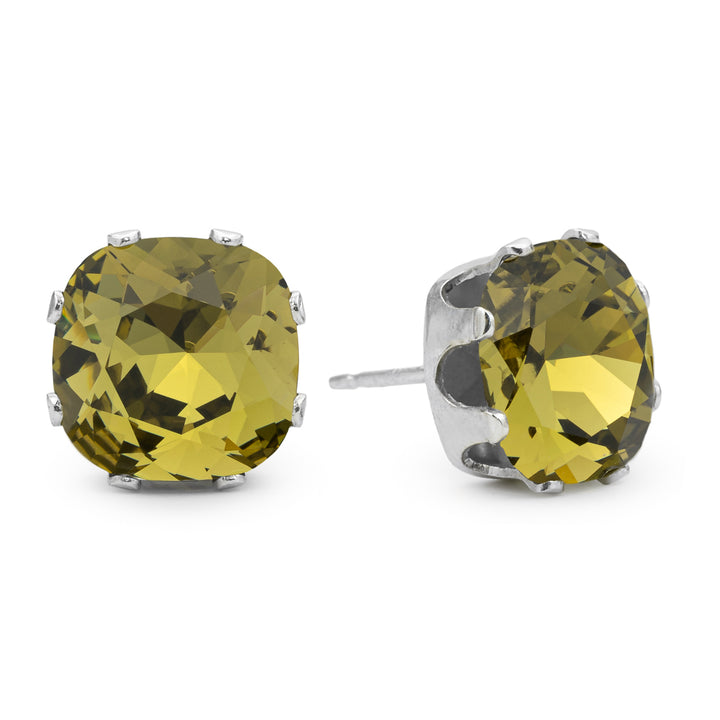 Olive Cushion Sterling Silver Stud Earrings