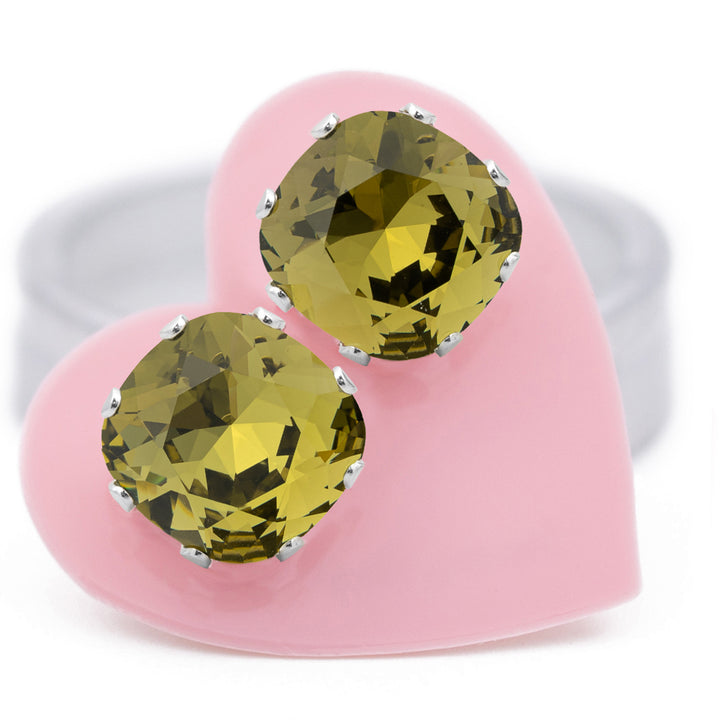 Olive Cushion Sterling Silver Stud Earrings