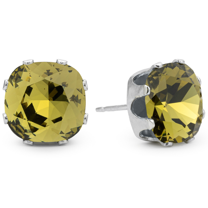 Olive Mega Cushion Sterling Silver Stud Earrings