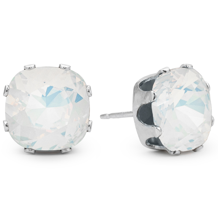 Opal Mega Cushion Sterling Silver Stud Earrings