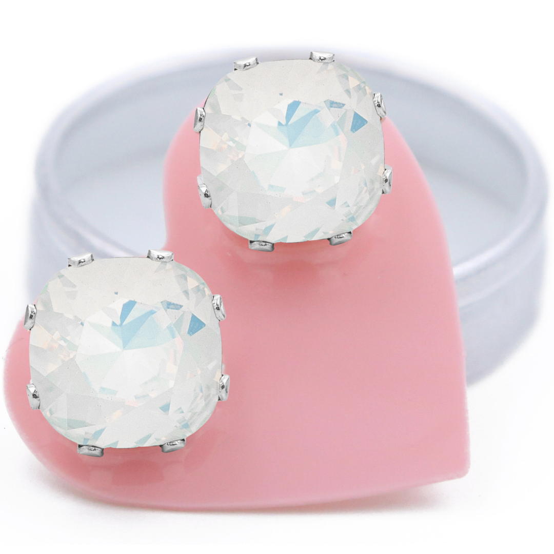 Opal Mega Cushion Sterling Silver Stud Earrings