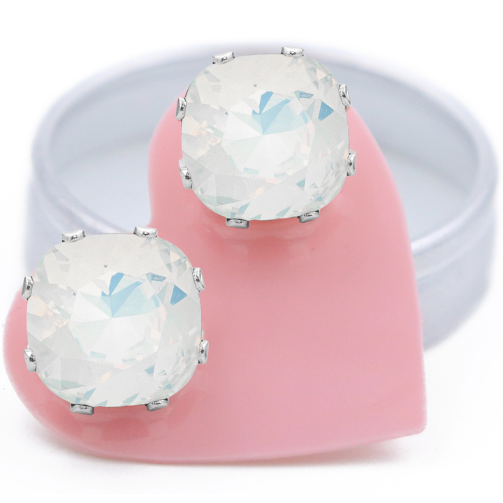Opal Mega Cushion Sterling Silver Stud Earrings