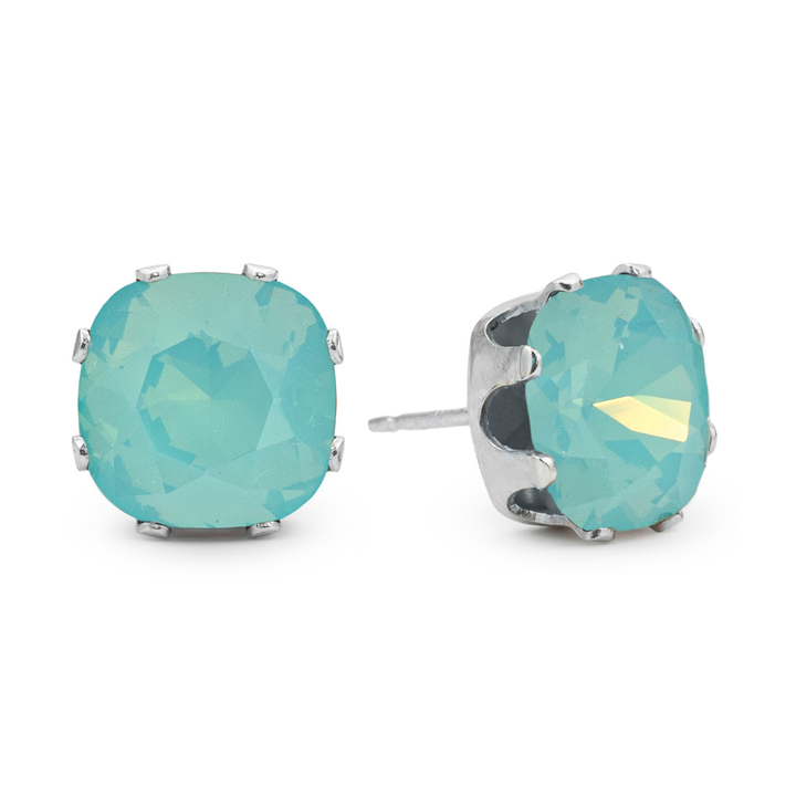 Pacific Green Opal Cushion Sterling Silver Stud Earrings