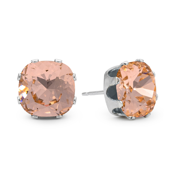 Peach Cushion Sterling Silver Stud Earrings