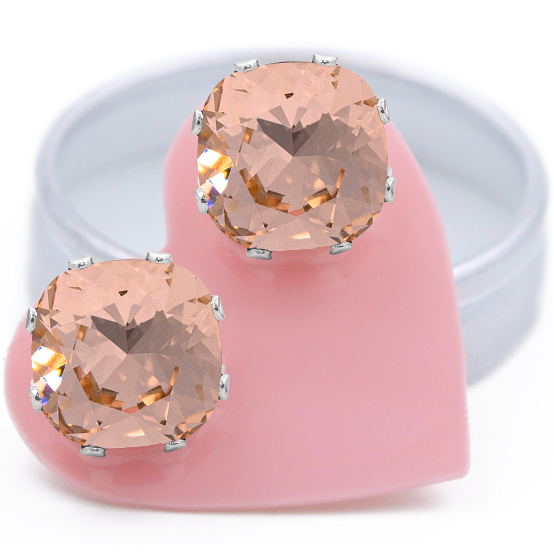 Peach Mega Cushion Sterling Silver Stud Earrings