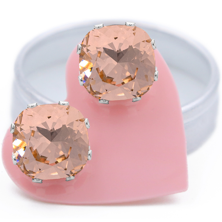 Peach Mega Cushion Sterling Silver Stud Earrings
