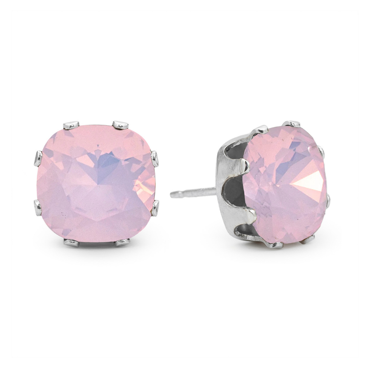 Pink Opal Cushion Sterling Silver Stud Earrings