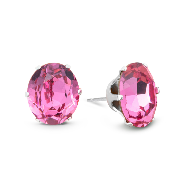 Pink Vintage Oval Sterling Silver Stud Earrings