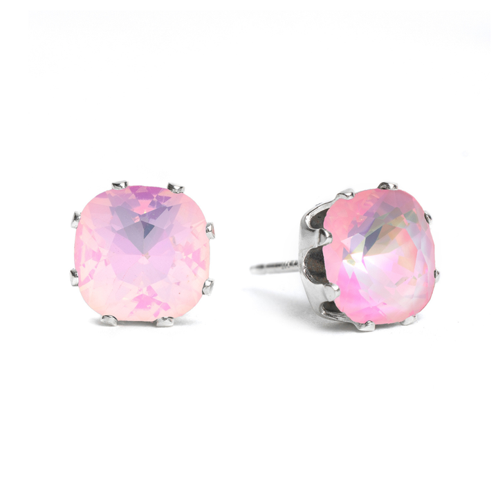 Pink Papaya Mini Cushion Sterling Silver Stud Earrings