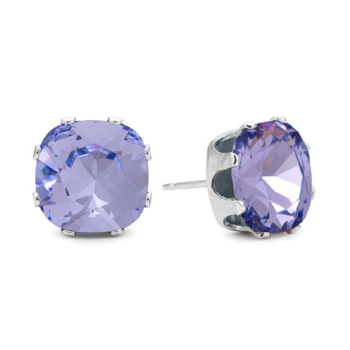 Provence Lavender Cushion Sterling Silver Stud Earrings