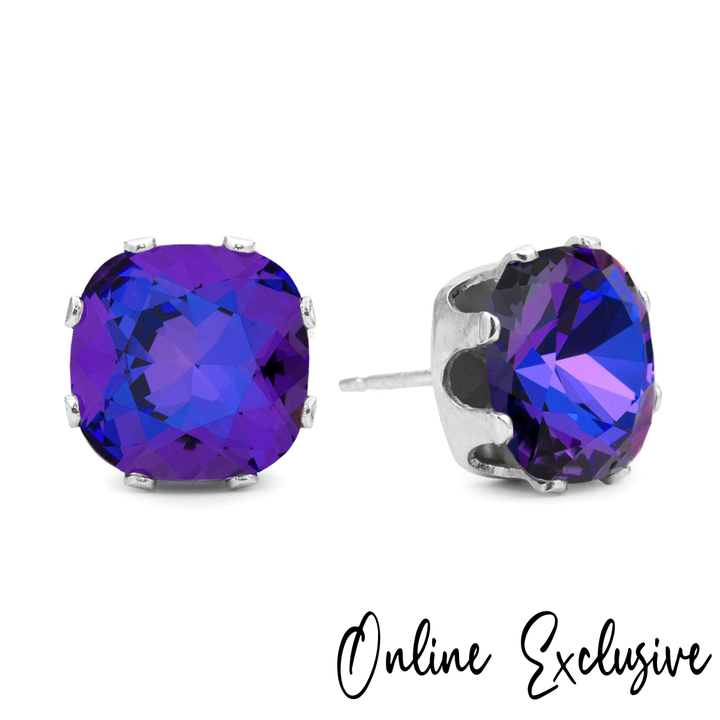 Purple Reign Cushion Sterling Silver Stud Earrings