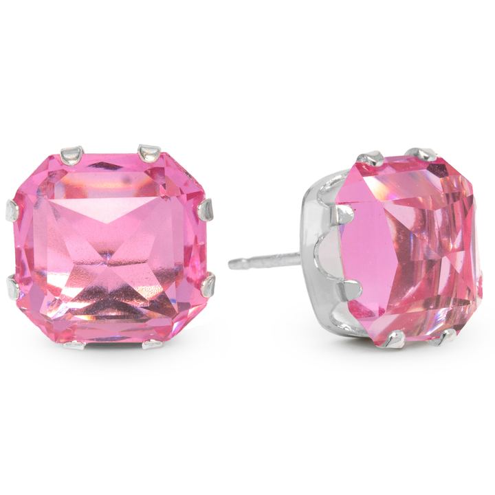 Rose Pink Vintage Mega Pyramid Sterling Silver Stud Earrings