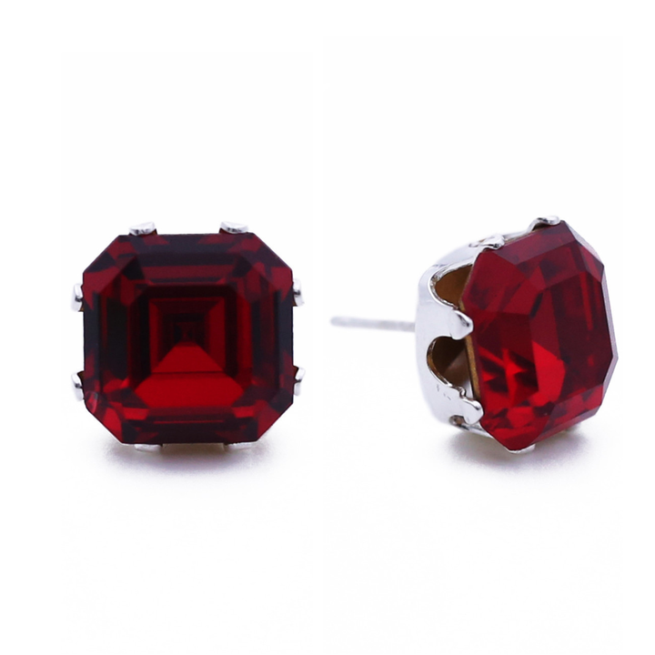 Ruby Vintage Asscher Sterling Silver Stud Earrings