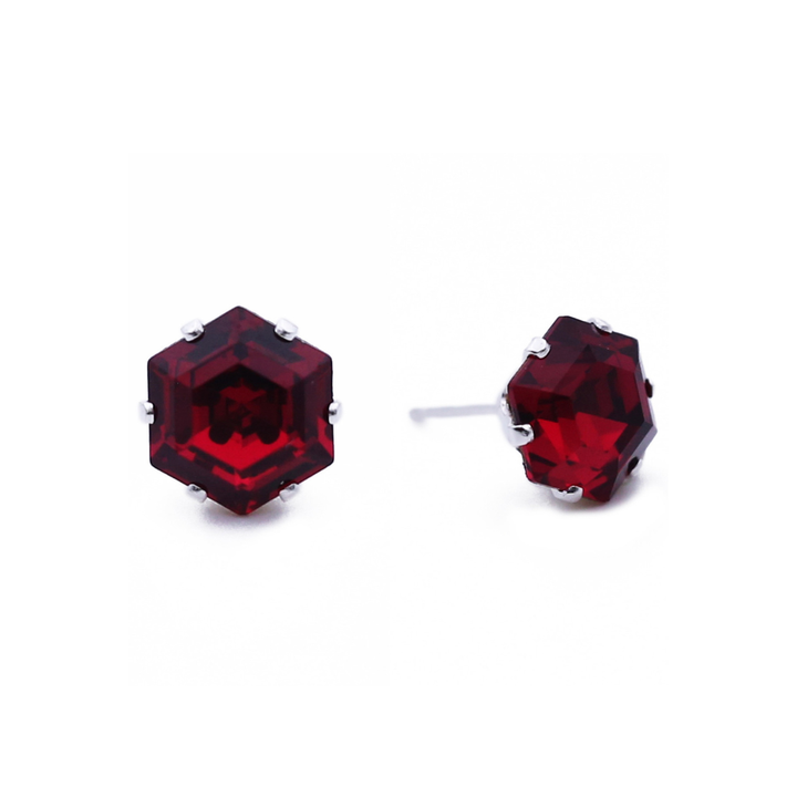 Ruby Vintage Mini Hexagon Sterling Silver Stud Earrings