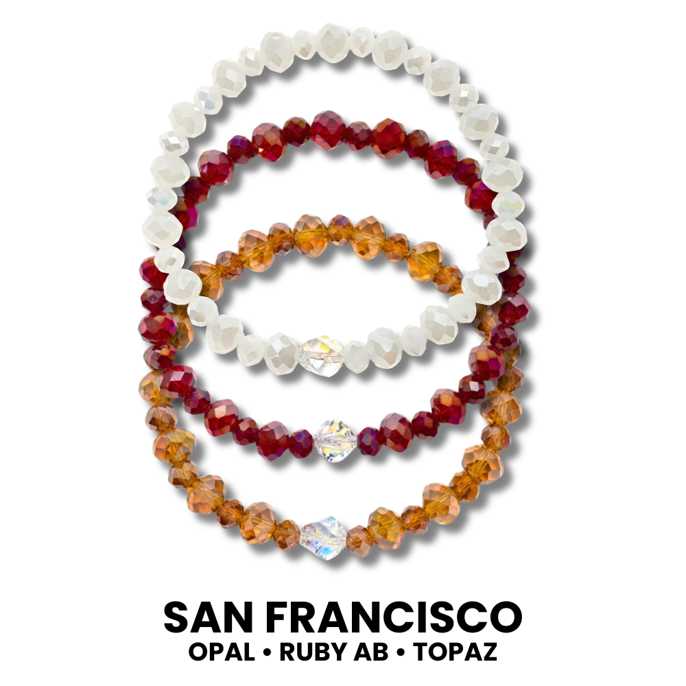 3 crystal stretch bracelets.