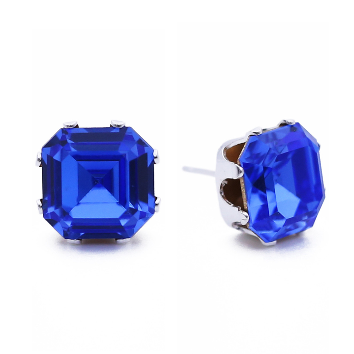 Sapphire Vintage Asscher Sterling Silver Stud Earrings