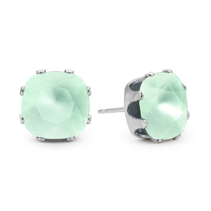 Seafoam Cushion Sterling Silver Stud Earrings