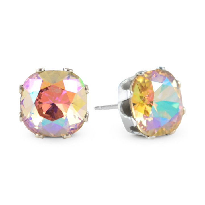 Silk AB Cushion Sterling Silver Stud Earrings