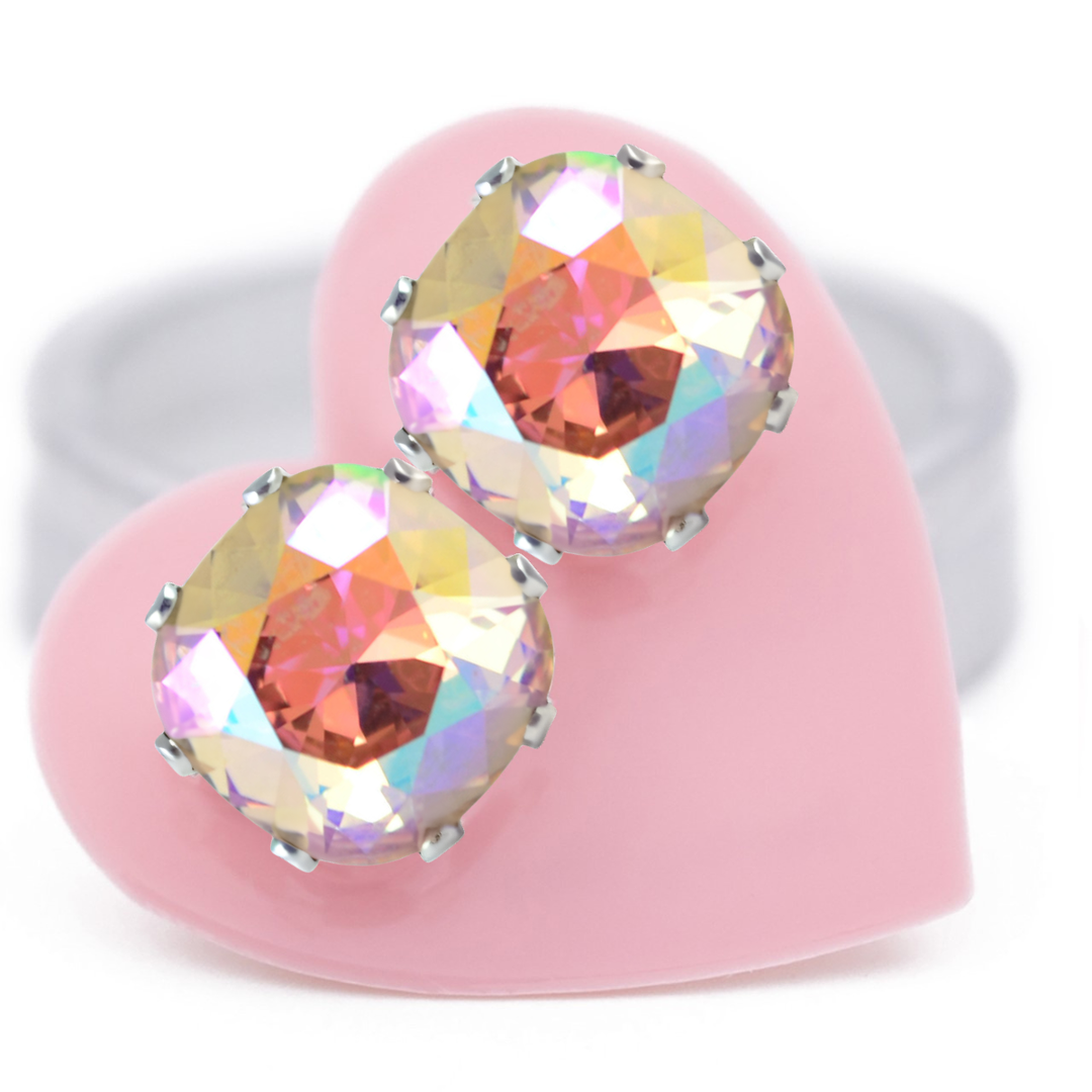 Silk AB Cushion Sterling Silver Stud Earrings