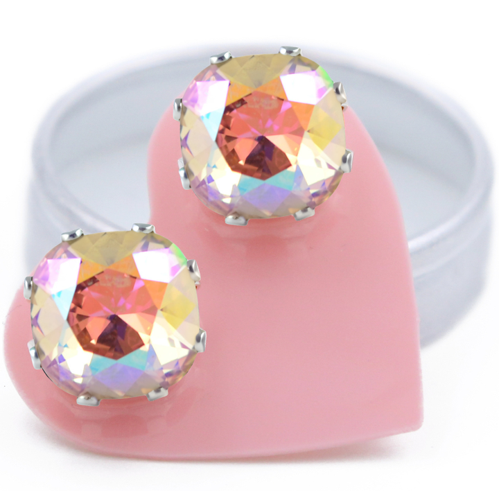 Silk AB Mega Cushion Sterling Silver Stud Earrings