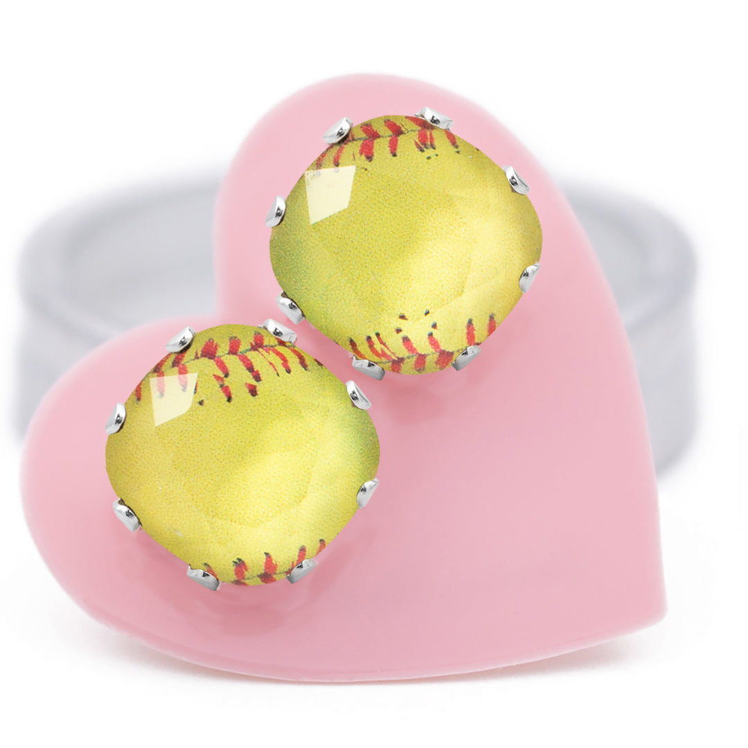 Fast Pitch Cushion Sterling Silver Stud Earrings