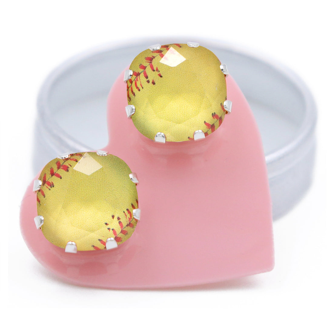 Fast Pitch Mega Cushion Sterling Silver Stud Earrings