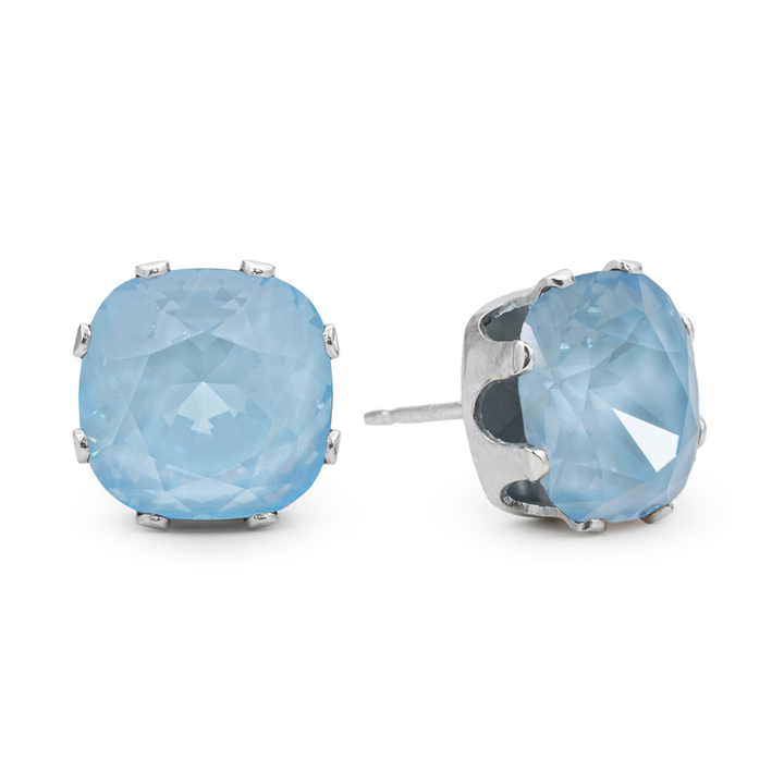 Something Blue Cushion Sterling Silver Stud Earrings