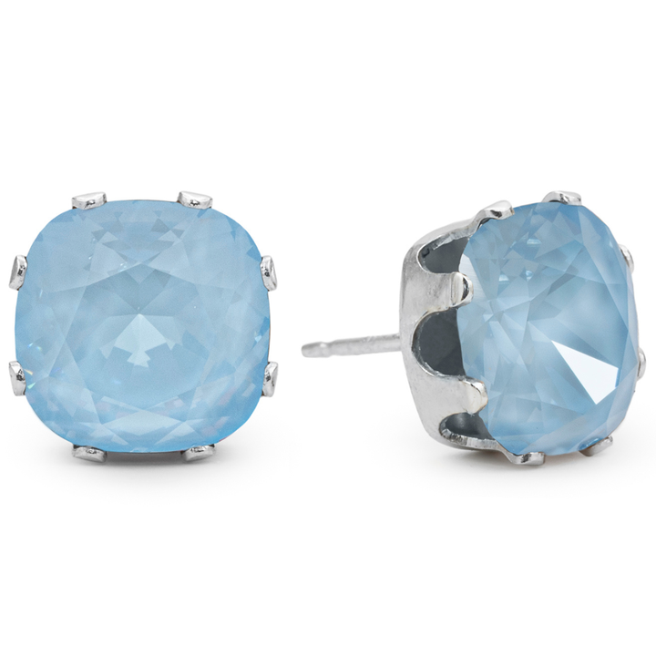 Something Blue Mega Cushion Sterling Silver Stud Earrings