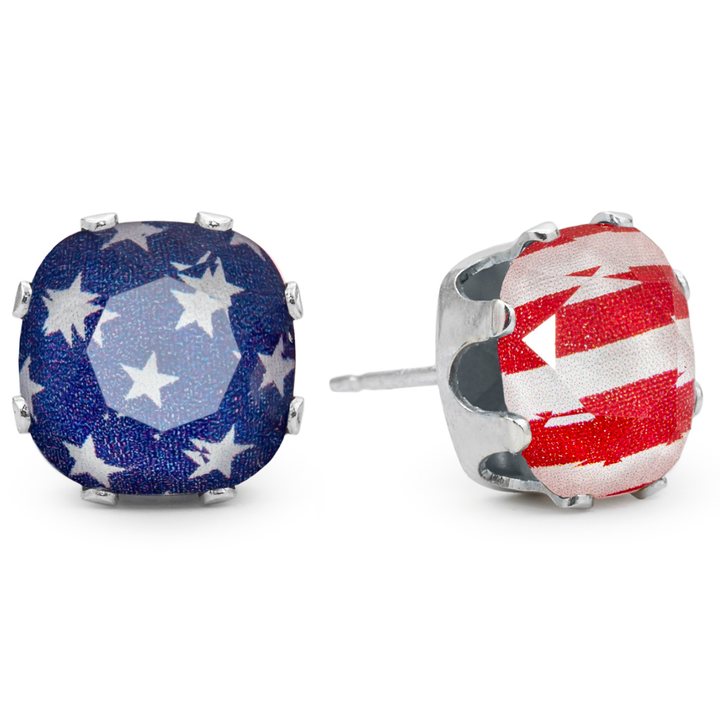 Stars & Stripes Mega Cushion Sterling Silver Stud Earrings