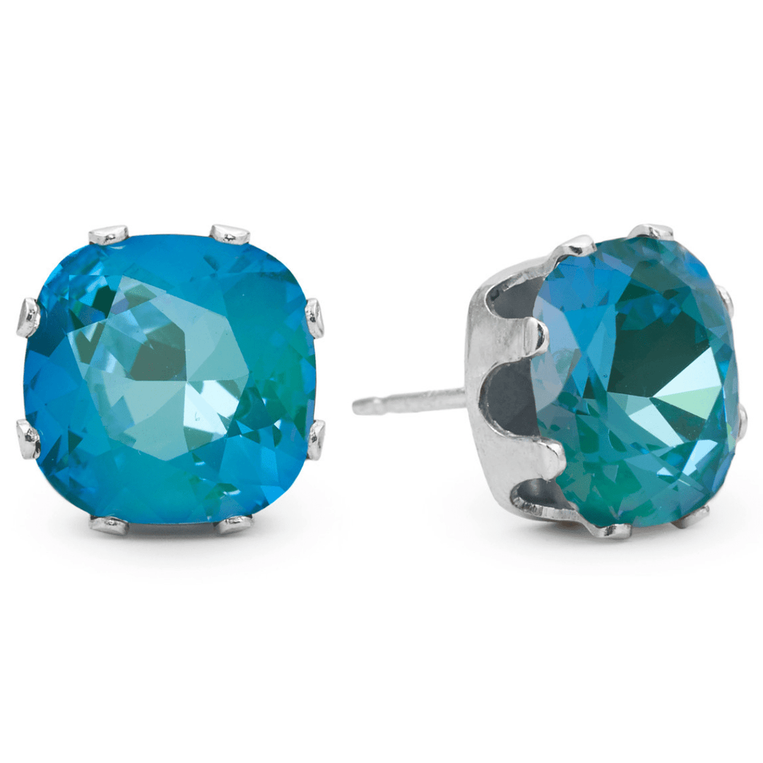 Turquoise & Caicos Mega Cushion Sterling Silver Stud Earrings - JoJo Loves You
