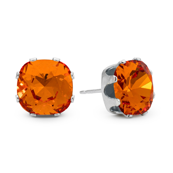Tangerine Cushion Sterling Silver Stud Earrings
