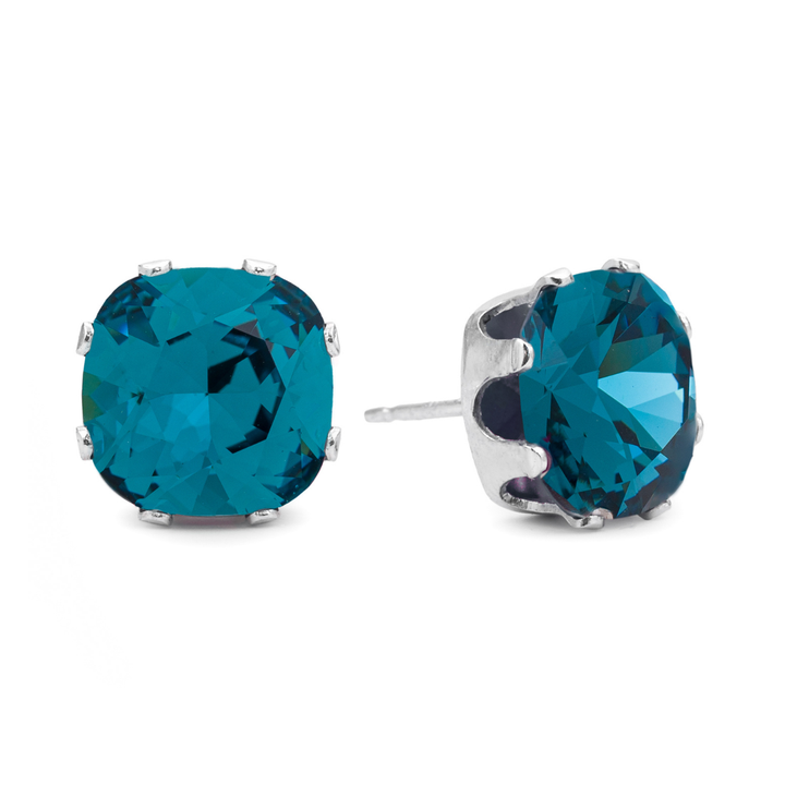 Teal Cushion Sterling Silver Stud Earrings