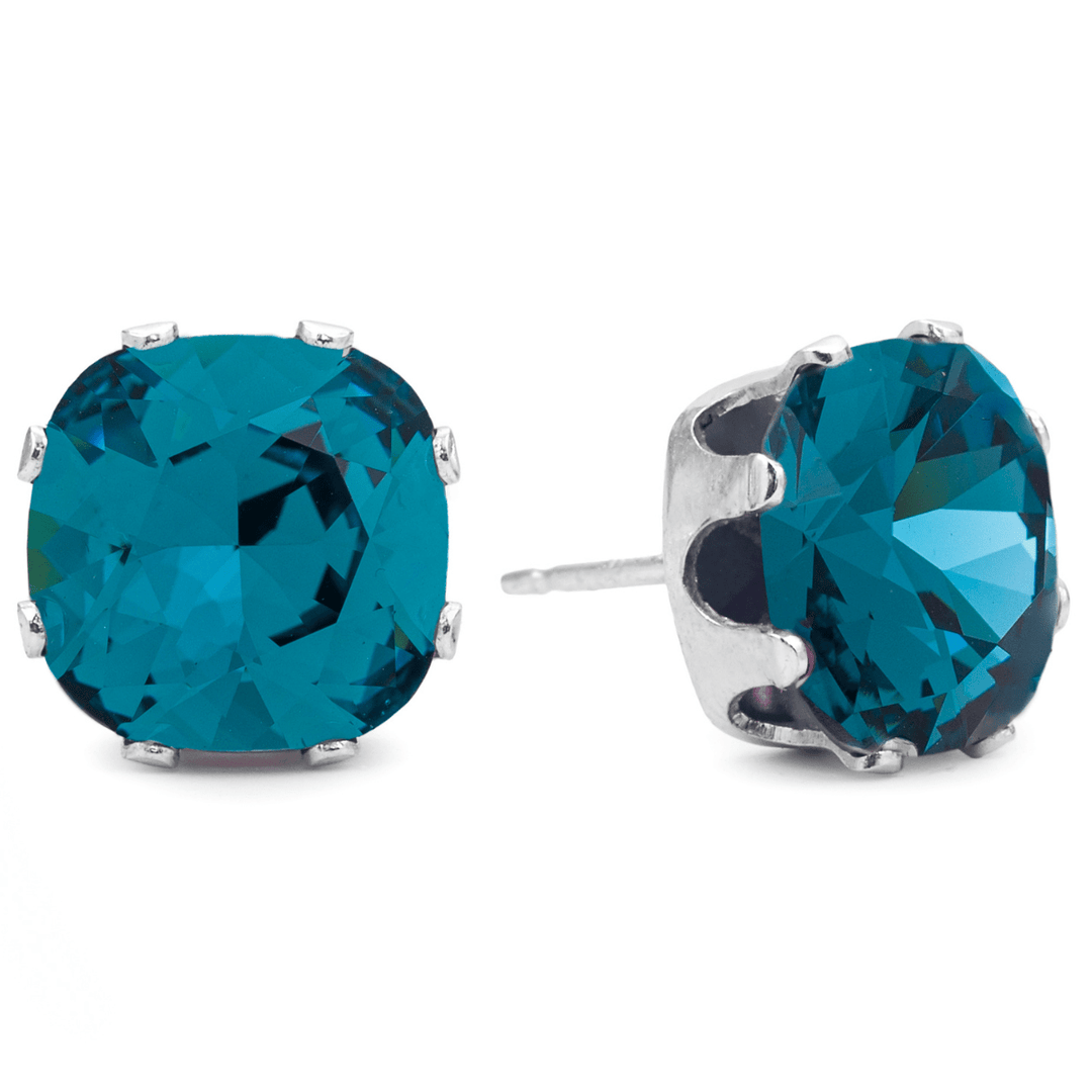 Teal Mega Cushion Sterling Silver Stud Earrings - JoJo Loves You