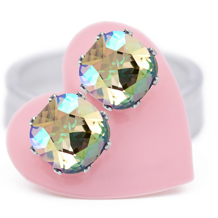 Topaz with Pink Cushion Sterling Silver Stud Earrings