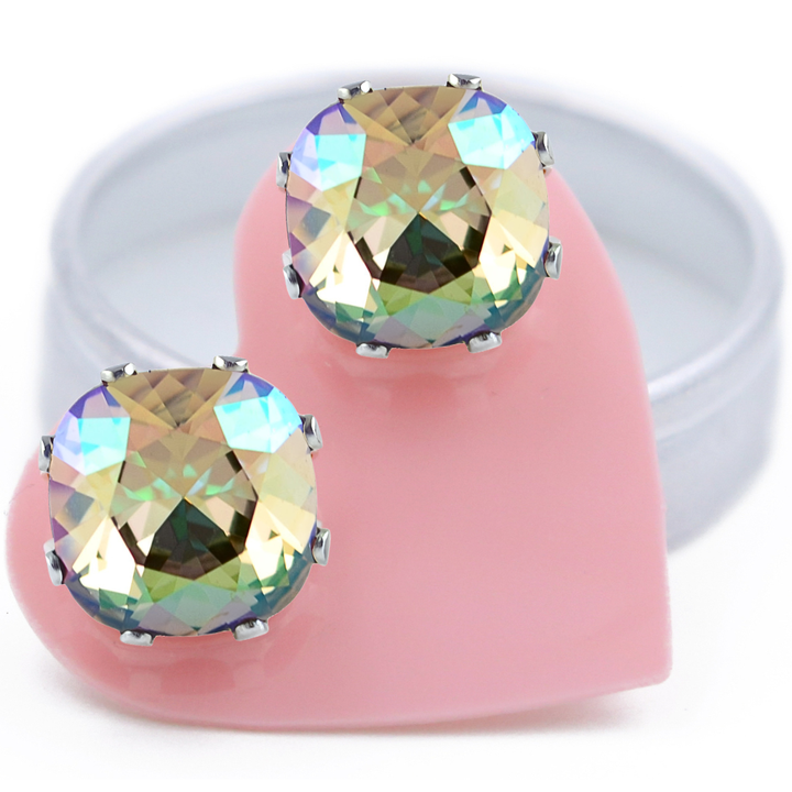 Topaz with Pink Mega Cushion Sterling Silver Stud Earrings
