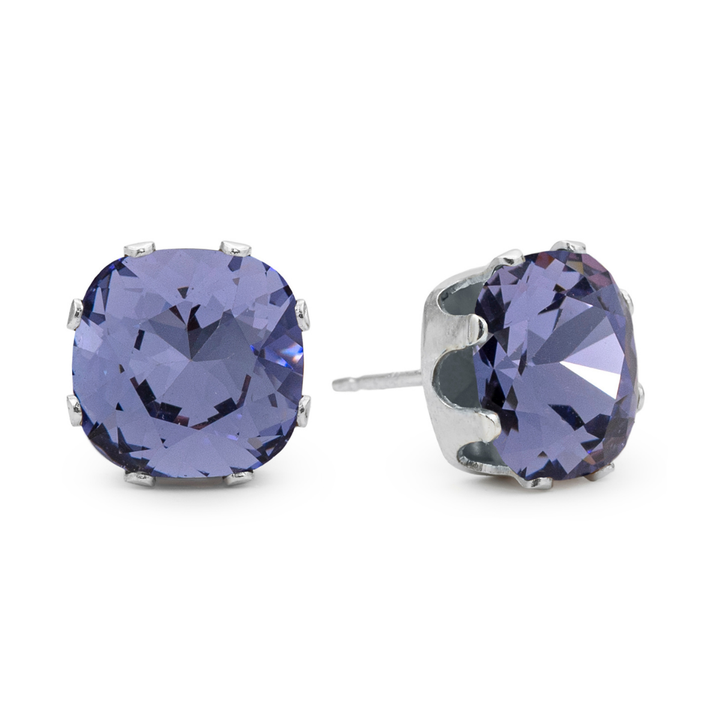 Violet Cushion Sterling Silver Stud Earrings