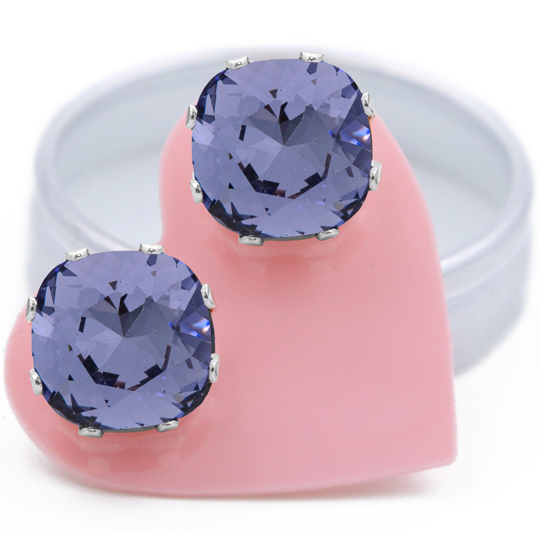 Violet Mega Cushion Sterling Silver Stud Earrings