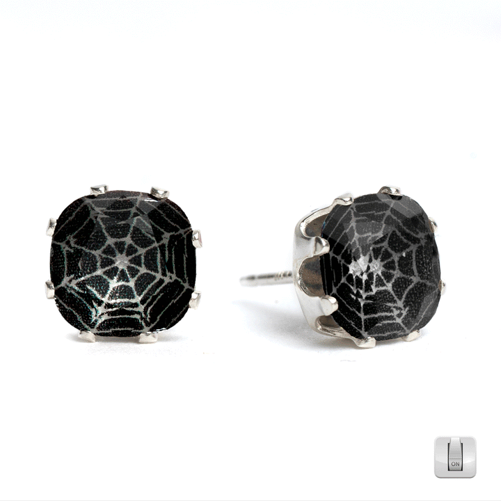 Dark Web Glow-in-the-Dark Mini Cushion Sterling Silver Stud Earrings