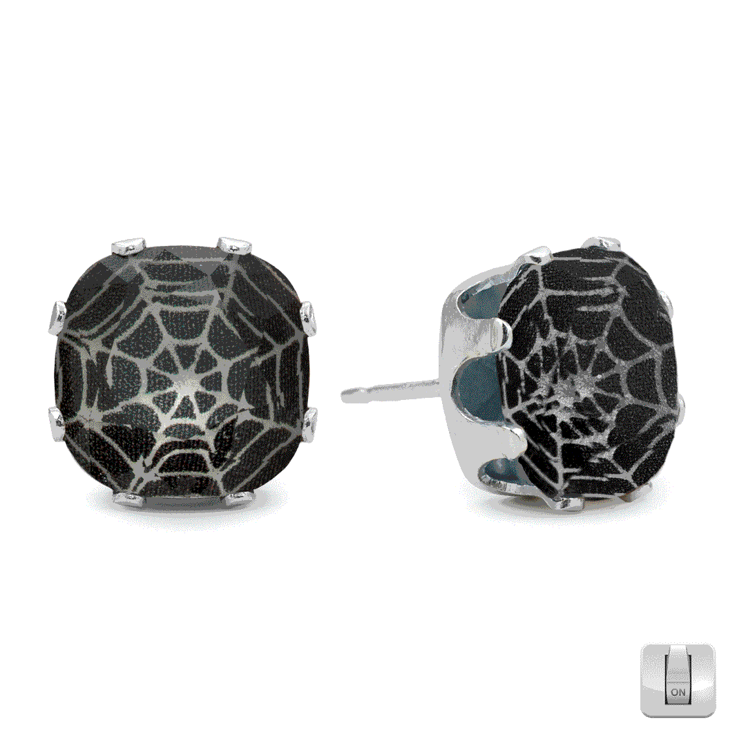 Dark Web Glow-in-the-Dark Cushion Sterling Silver Stud Earrings