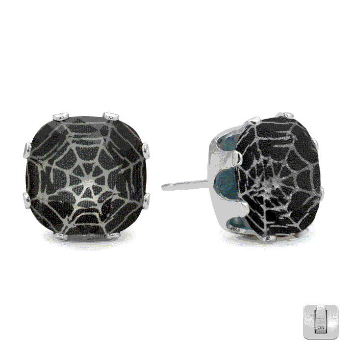 Dark Web Glow-in-the-Dark Cushion Sterling Silver Stud Earrings