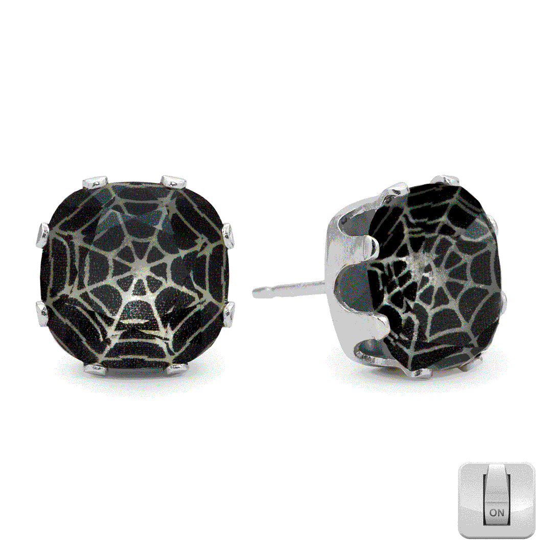 Dark Web Glow-in-the-Dark Mega Cushion Sterling Silver Stud Earrings